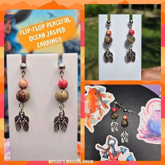 Flipflop Peaceful Ocean Jasper Gemstone Earrings - Picture 1 of 4
